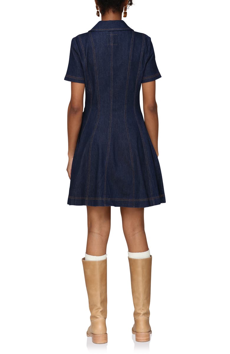 Avec Les Filles Seamed Collared Denim Minidress, Alternate, color, Royal Rinse