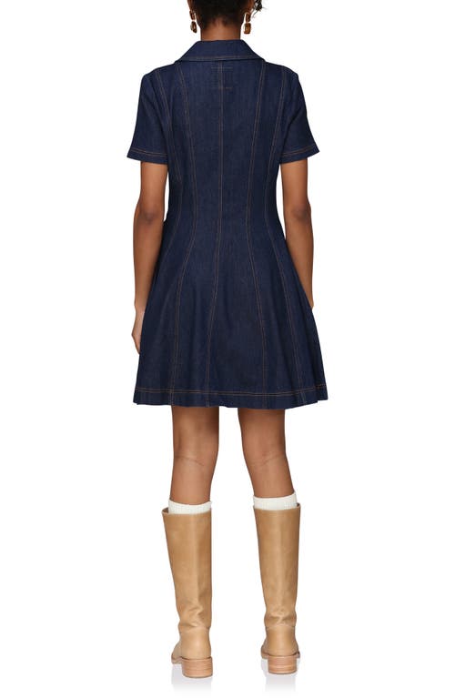 Avec Les Filles Seamed Collared Denim Minidress In Blue