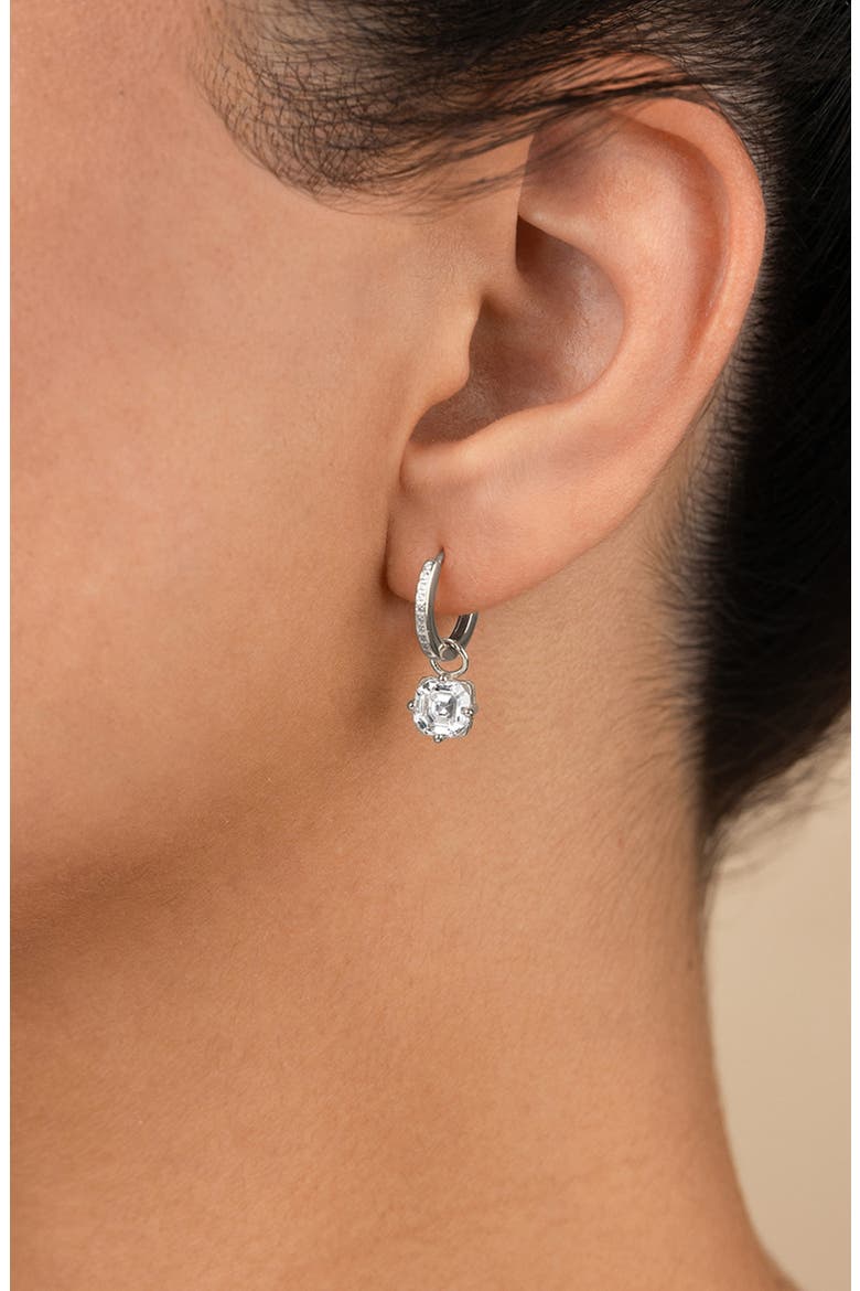 Augusta Asscher Cubic Zirconia Drop Hoop Earrings, Alternate, color, SILVER
