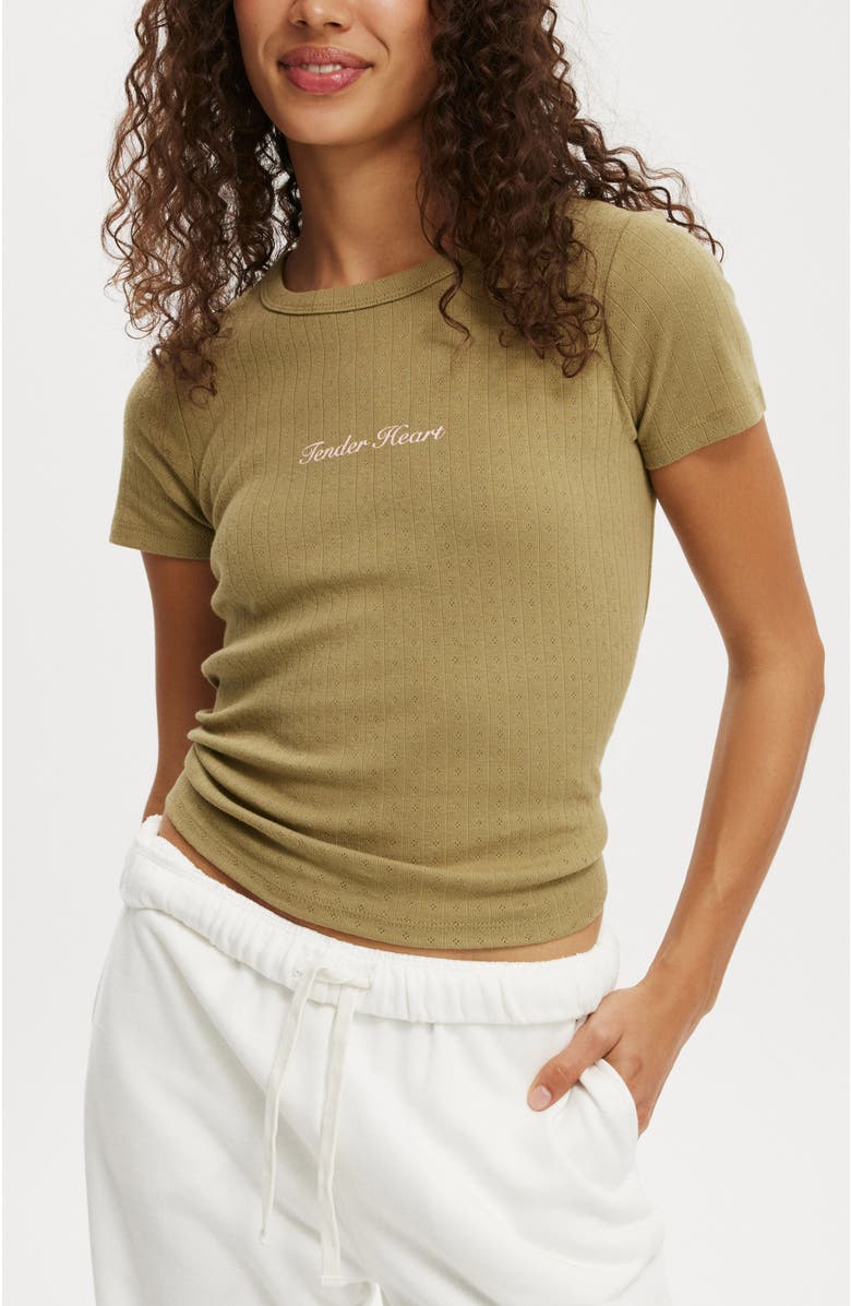 Cotton On Women's Fitted Graphic Pointelle Longline Tee, Main, color, 