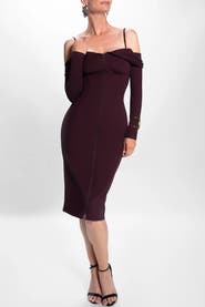 TA3 Mega Sculpting Off-the-Shoulder Long Sleeve Midi Dress