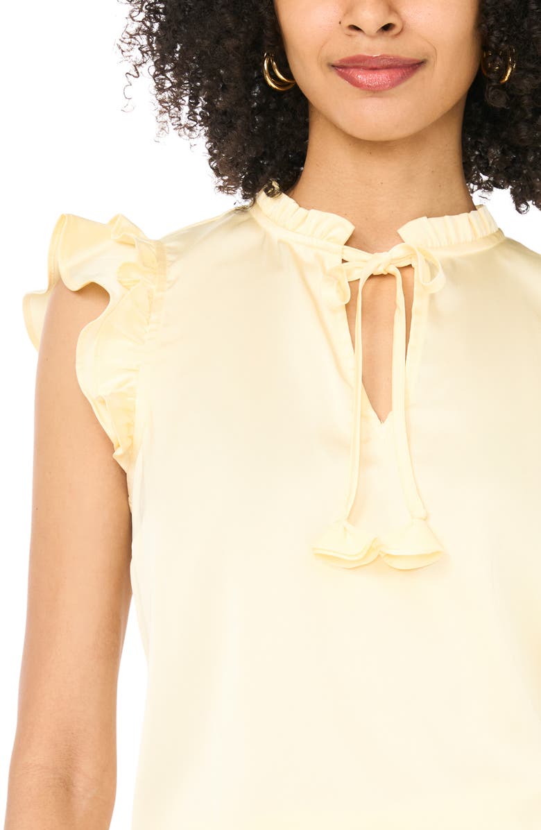 Vince Camuto Flutter Sleeve Tie Neck Top, Alternate, color, Pale Lemon