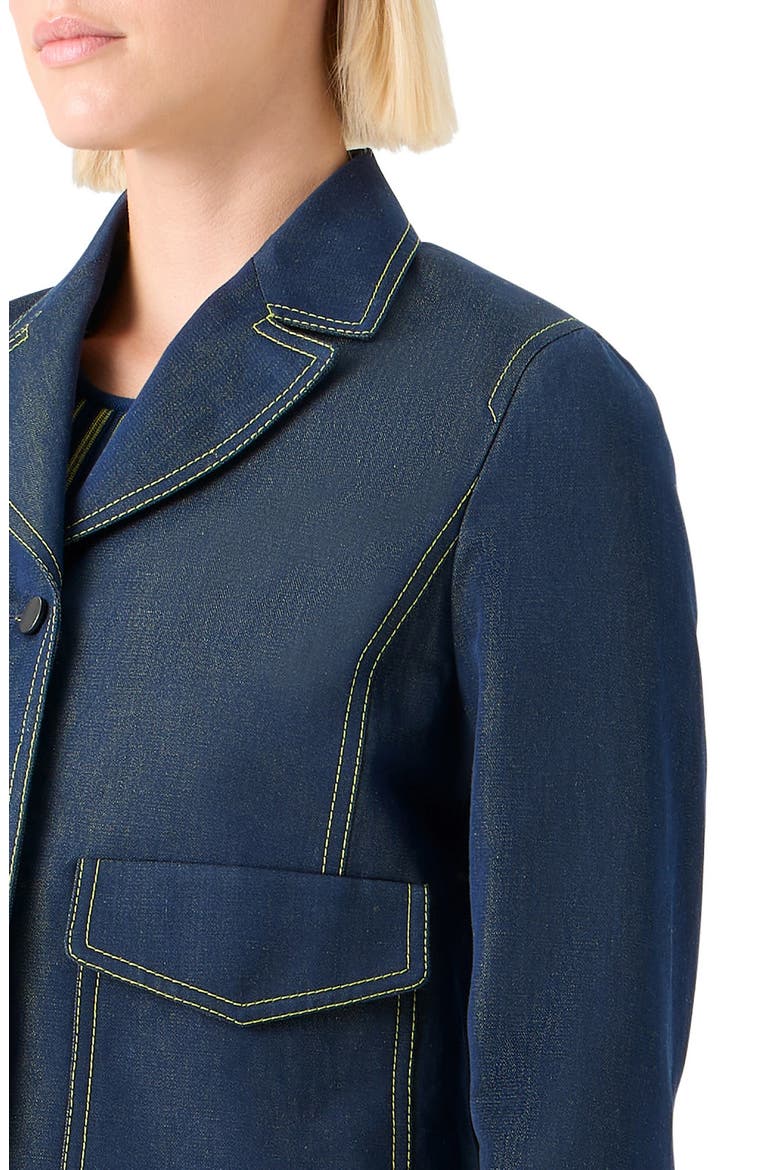 Tailored Denim Crop Jacket, Alternate, color, DARKBLUE DENIM-LEMON ZING