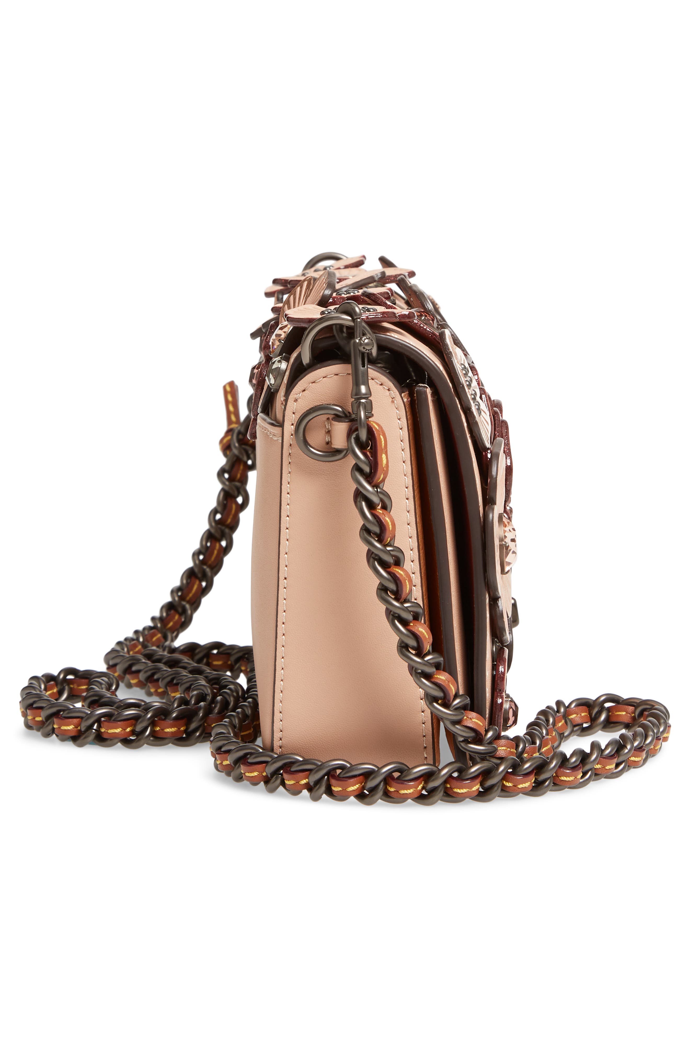 COACH Dinky Crystal Tea Rose Appliqué Leather Crossbody Bag, Alternate, color, 