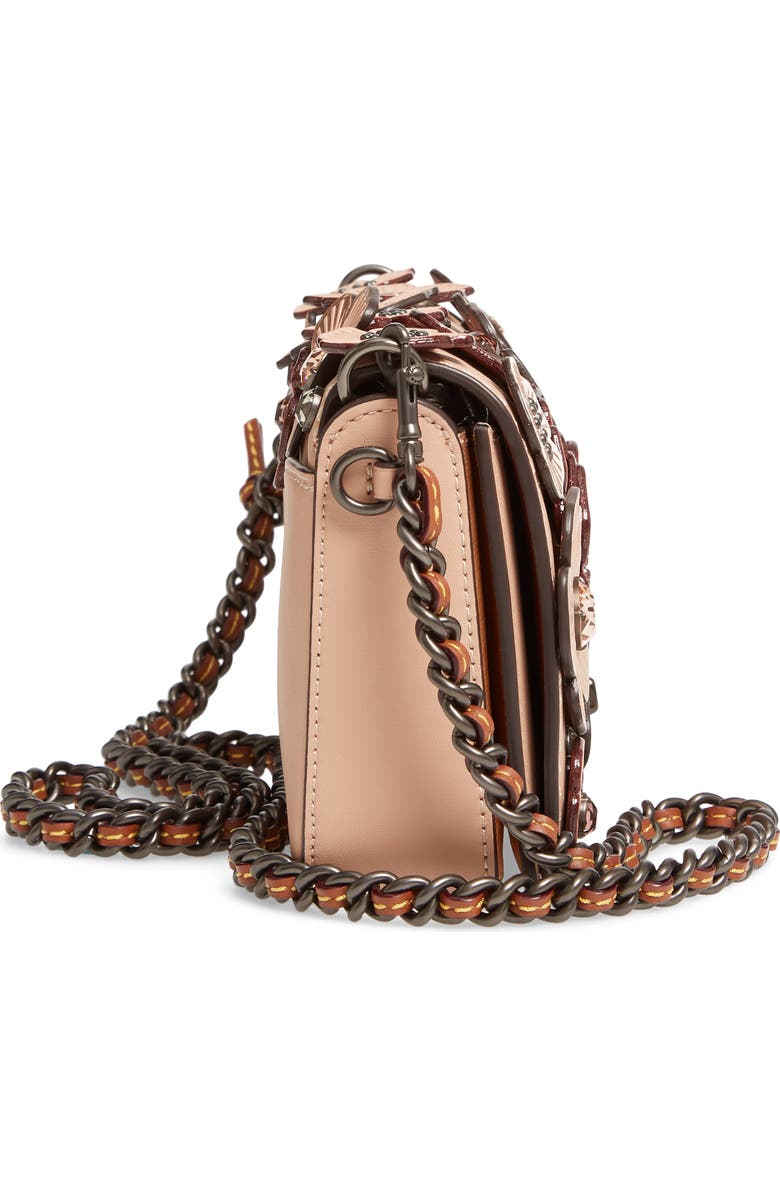 COACH Dinky Crystal Tea Rose Appliqué Leather Crossbody Bag, Alternate, color,