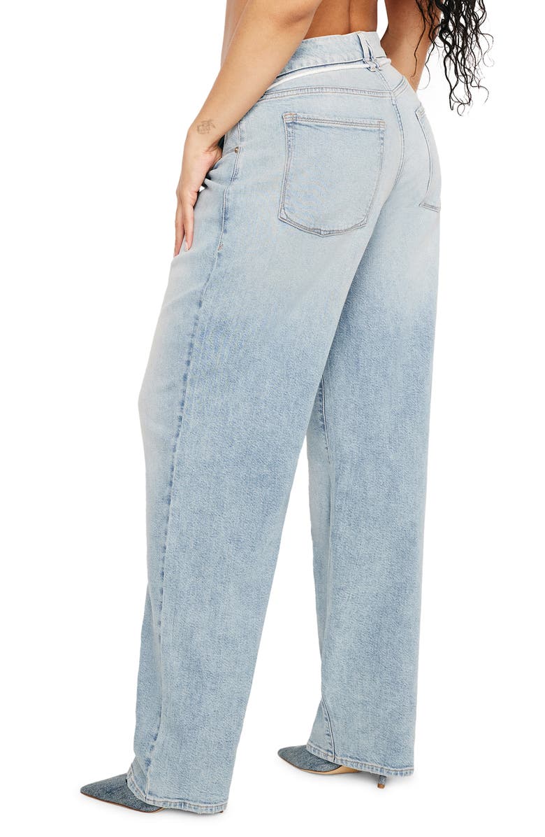 Good American Good 90s Loose Drawstring Belted Straight Leg Jeans, Alternate, color, 