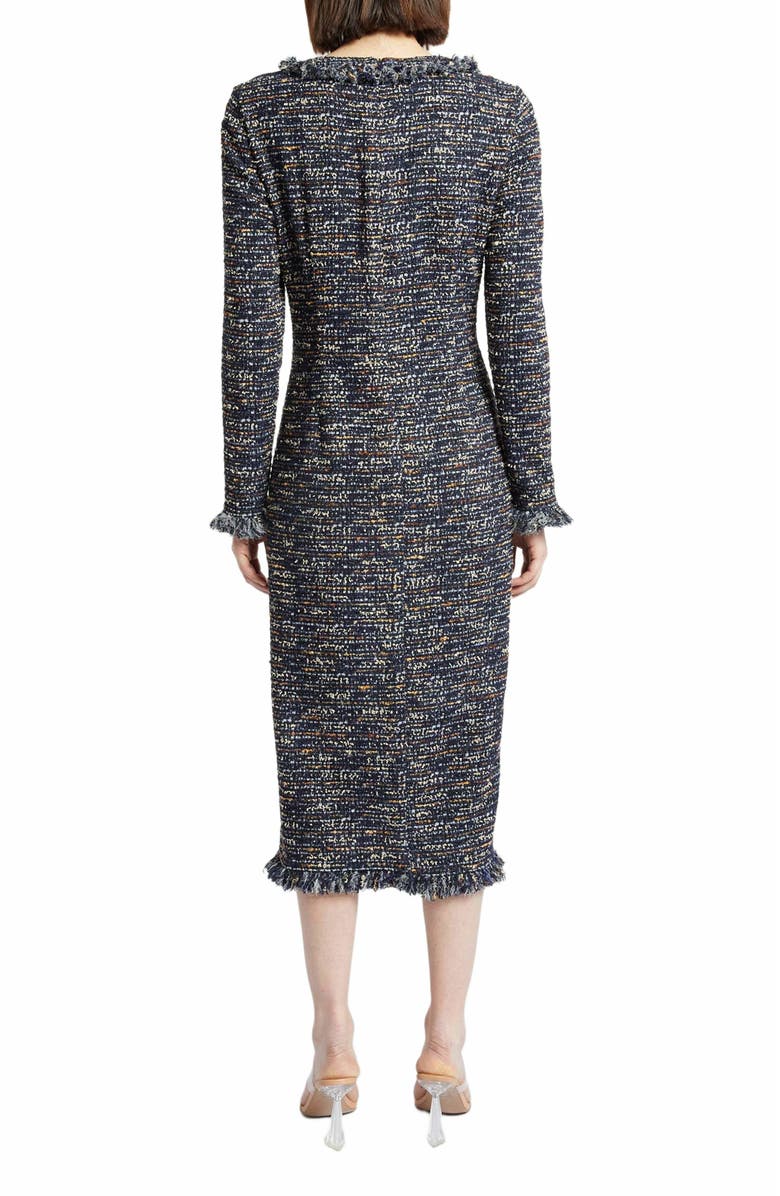 Santorelli CASS Long Sleeve Sheath Tweed Dress with Fringe Trim, Alternate, color, 