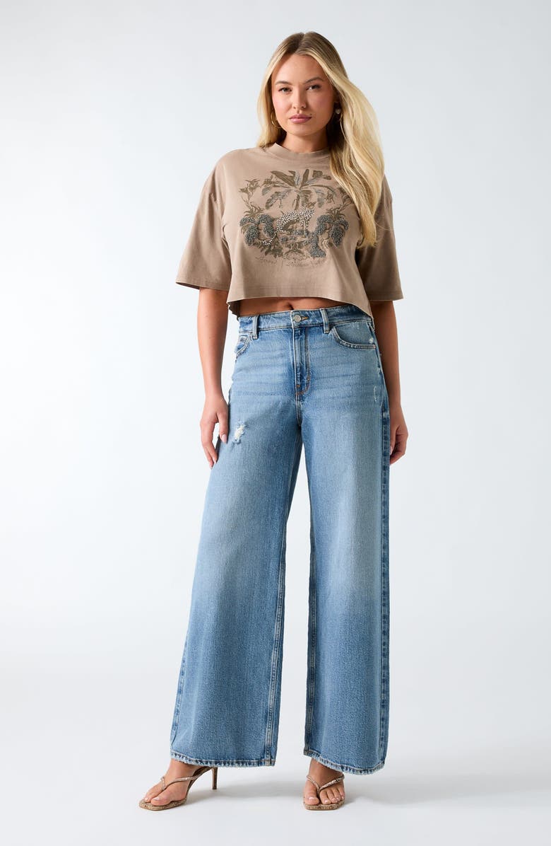 GUESS Beaded Jungle Resort Crop T-Shirt, Alternate, color, Taupe Multi