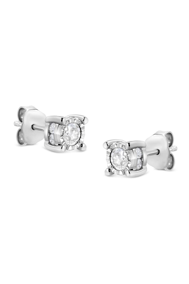 Silver 1.0 Ct Diamond Miracle- Solitaire Stud Earrings, Alternate, color, White