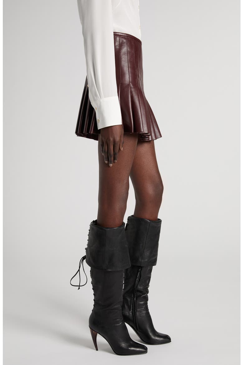 Pleated Leather Miniskirt, Alternate, color, LACQUER