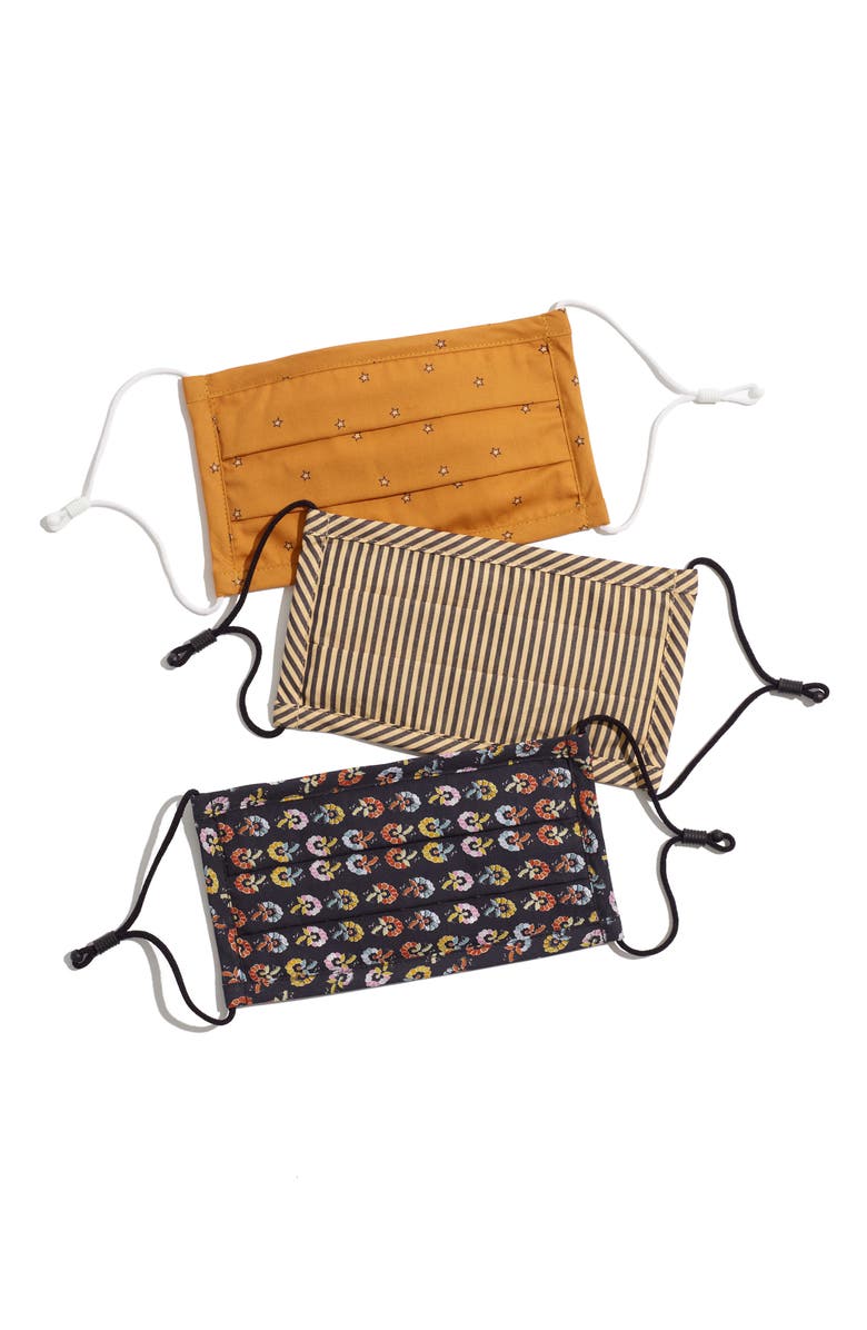 Madewell Assorted 3-Pack Pleated Adjustable Adult Face Masks, Main, color, 