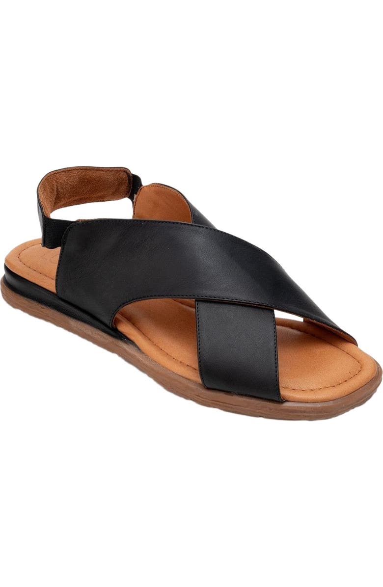 Forever & Always Shoes Broods Elastic Leather Slip On Sandals, Main, color, Black Leather
