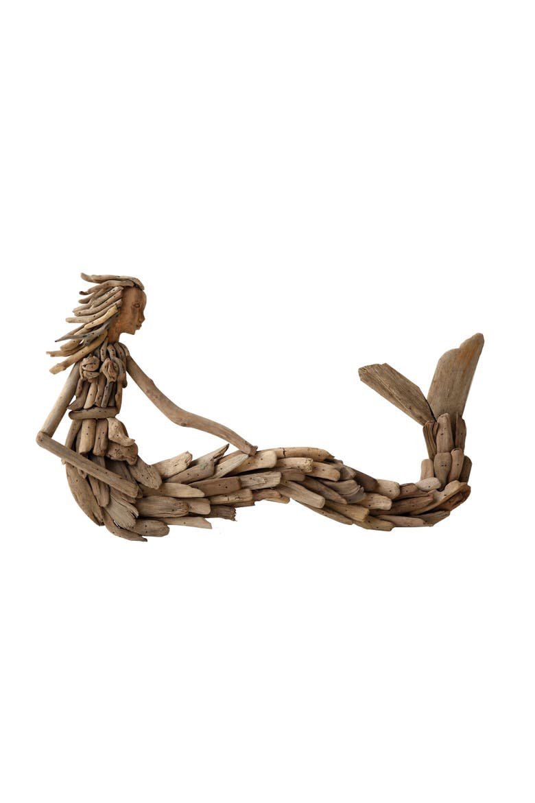 Sitting Mermaid Wall Decoration, Main, color, Brown
