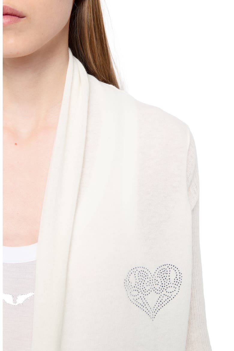 Robyn Beaded Heart Detail Tissue Weight Cashmere Cardigan, Alternate, color, VANILLE