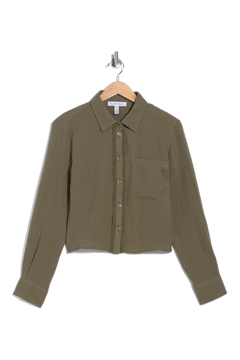 Cotton Gauze Button-Up Shirt, Alternate, color, LIGHT OLIVE