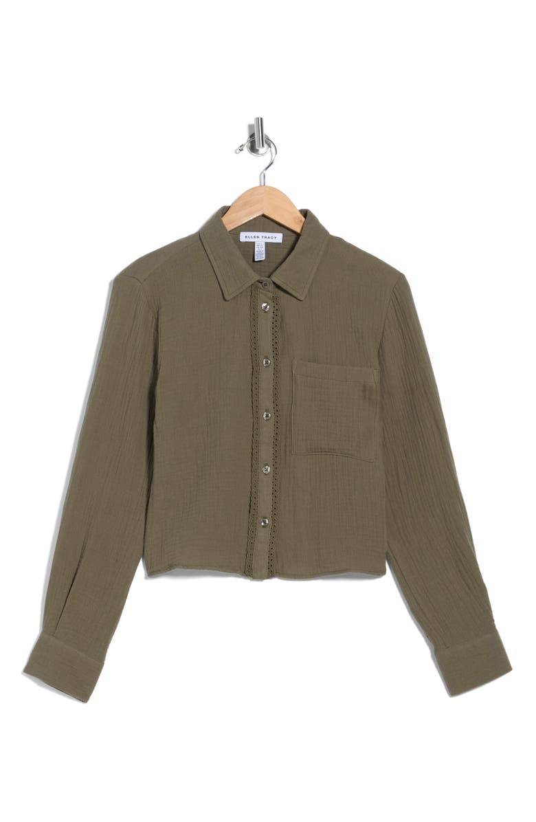 Ellen Tracy Cotton Gauze Button-Up Shirt, Alternate, color, Light Olive