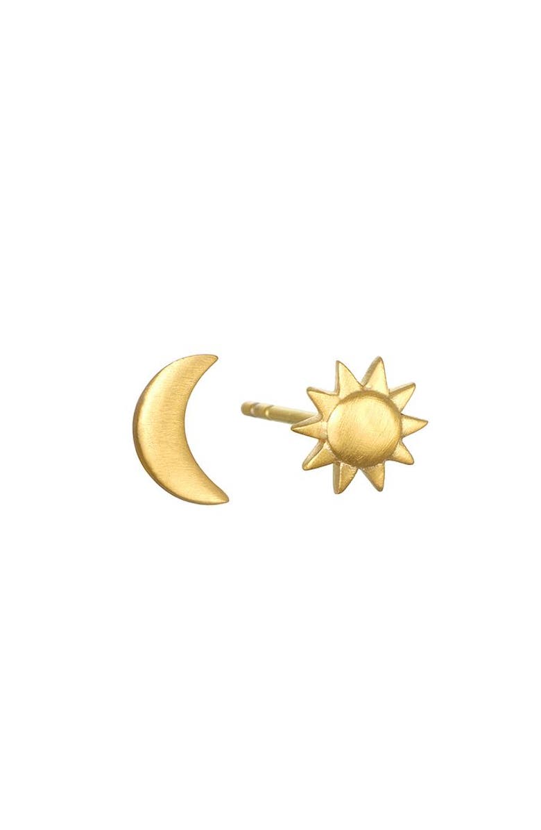 Satya Jewelry Celestial Light Moon and Sun Stud Earrings, Main, color, Gold