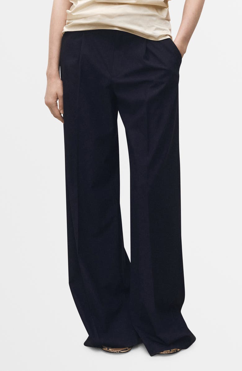 MANGO Pleated Wide Leg Pants, Main, color, Navy