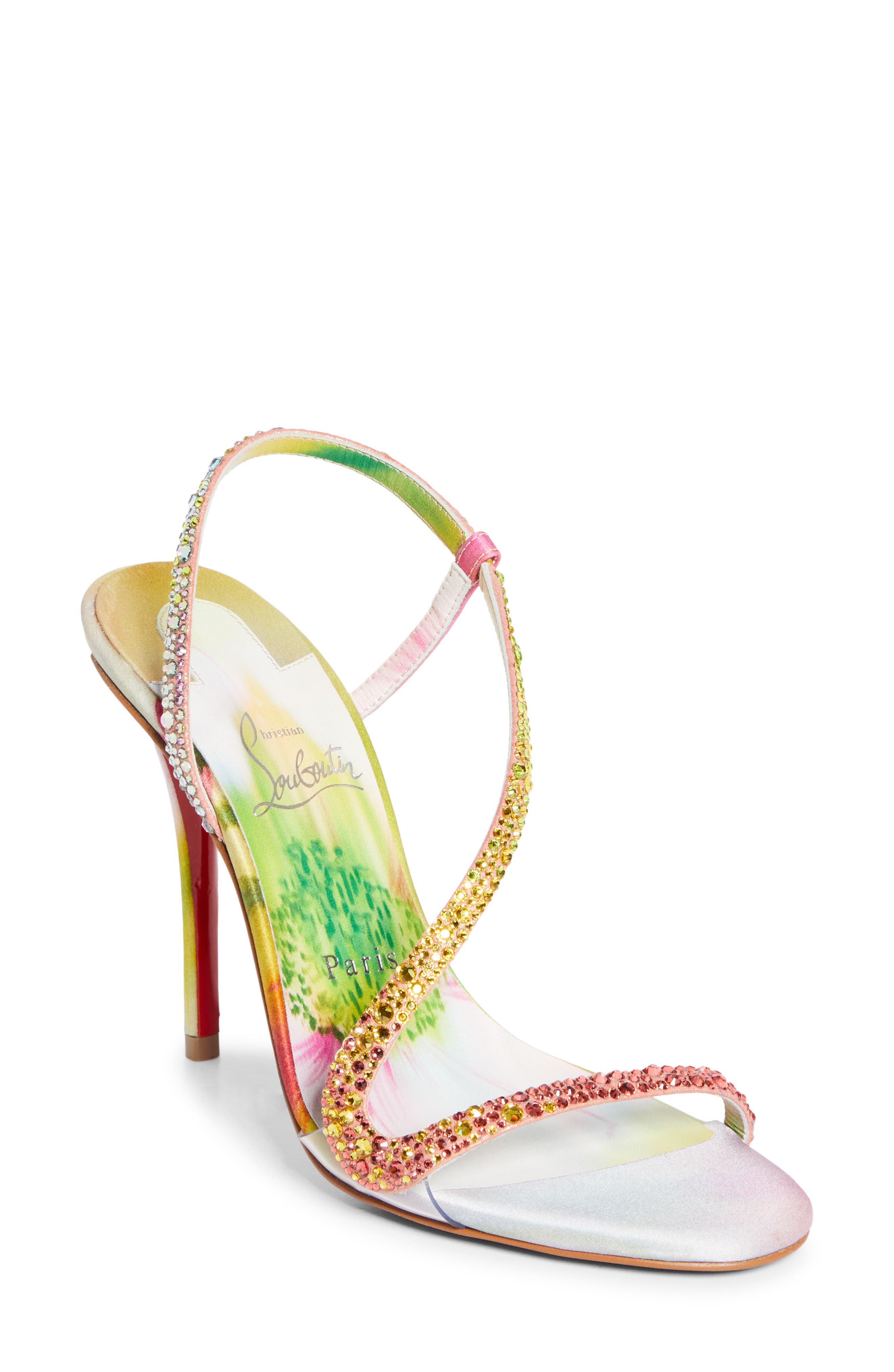 Christian Louboutin Rosa Z Crystal Embellished Slingback Sandal, Main, color, Yellow Multi