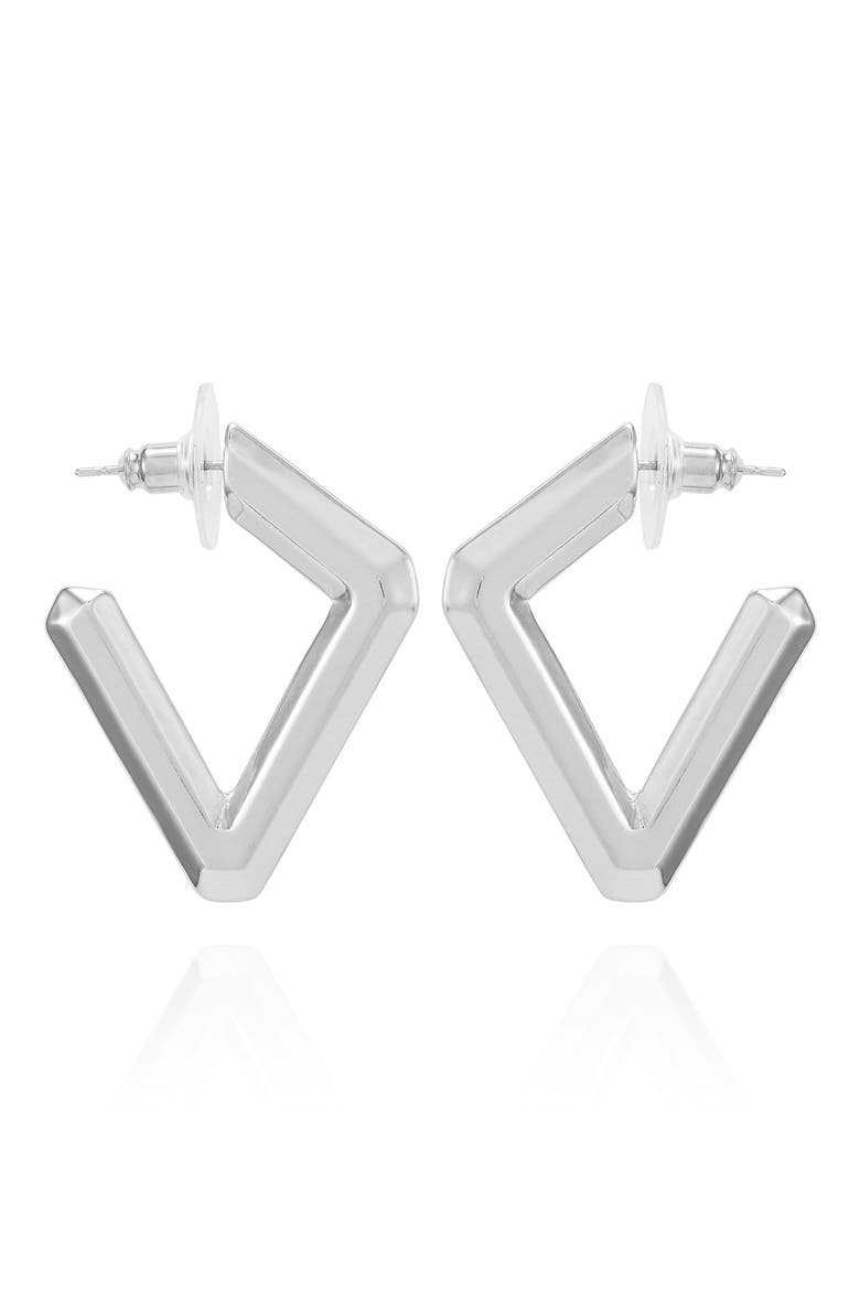 Diamond Shape Hoop Earrings, Main, color, SILVERTONED