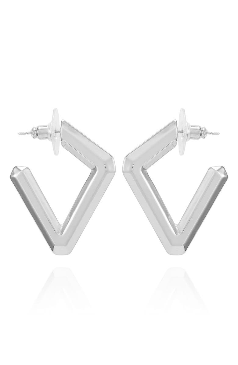 Vince Camuto Diamond Shape Hoop Earrings, Main, color, Silvertoned