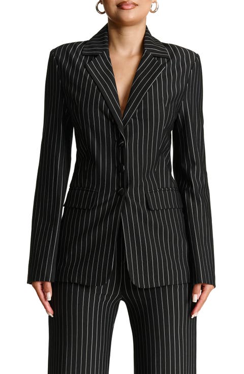 Drama Shoulder Pinstripe Blazer
