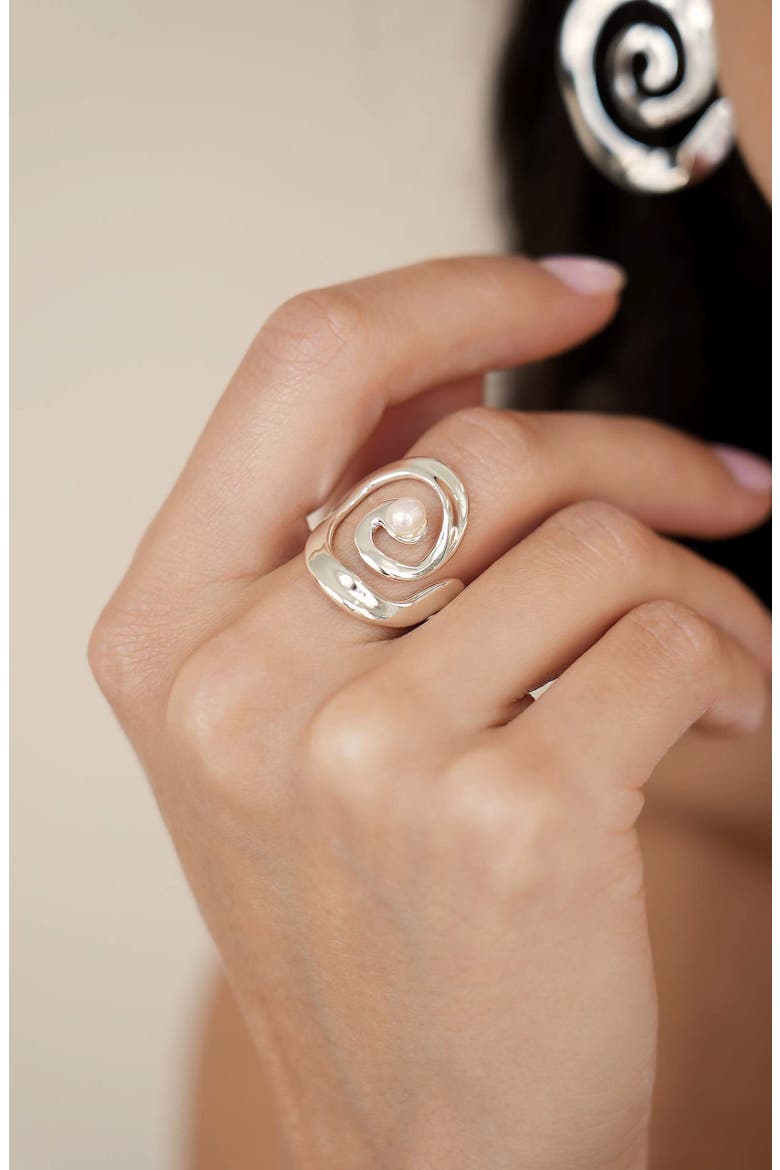 Aura Swirl Freshwater Pearl Statement Ring, Alternate, color, SILVER