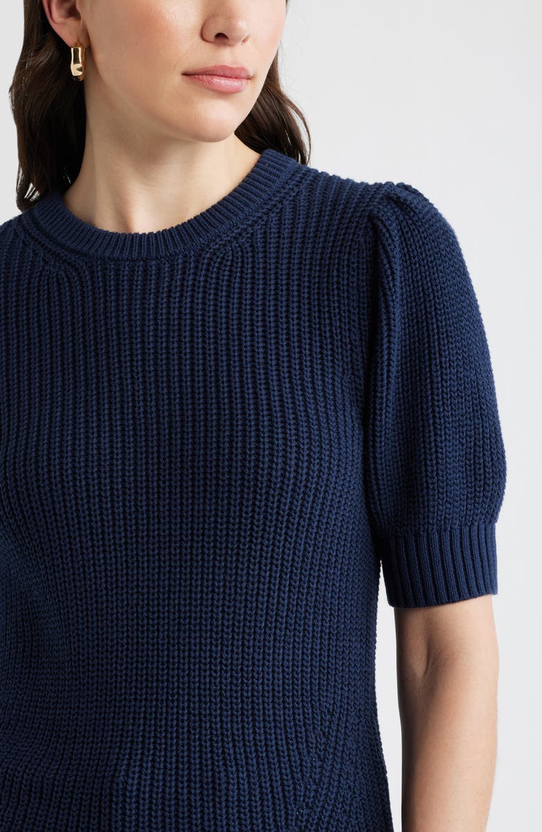 Caslon<sup>®</sup> Elbow Sleeve Cotton Sweater, Alternate, color, Navy Still