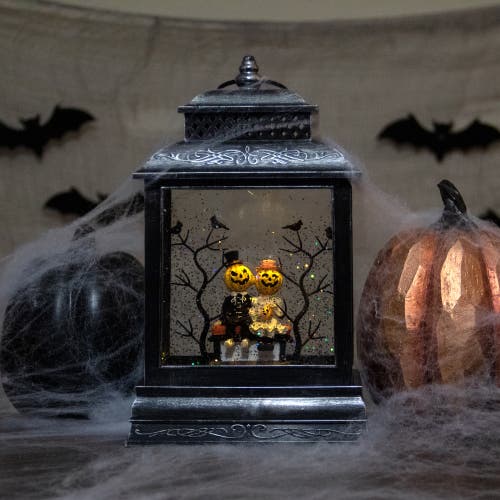 Northlight Lighted Halloween Snow Globe Lantern With Pumpkin Couple In Black