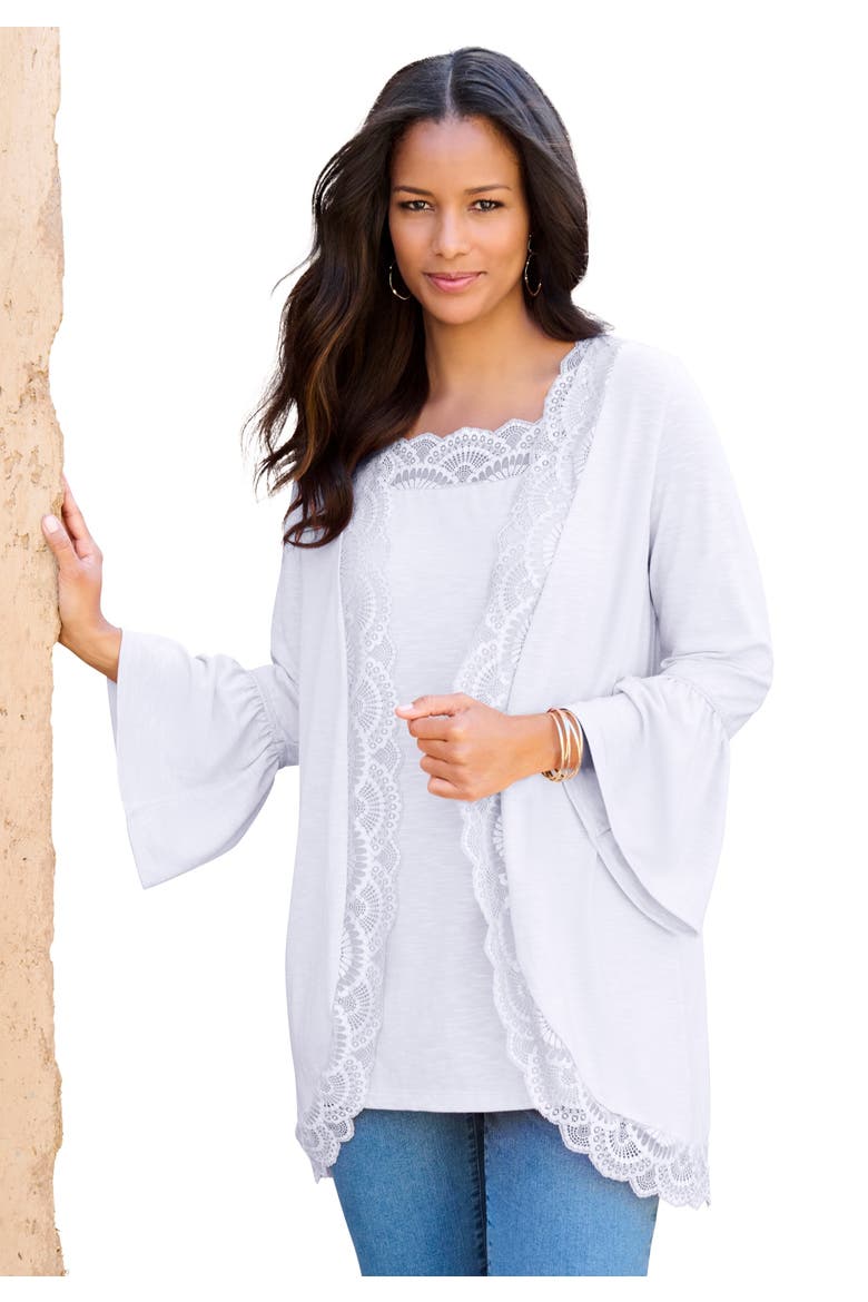 Lace Detailed Cardigan And Tank Set, Main, color, WHITE