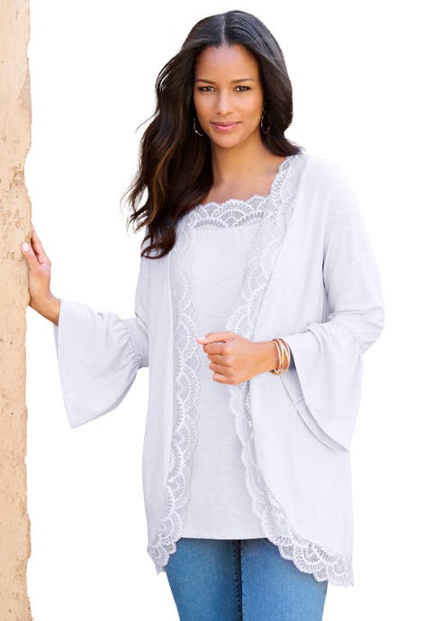 Lace-Detailed Cardigan And Tank Set (Plus)