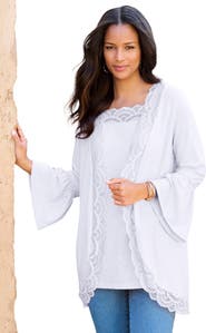 Roaman's Lace-Detailed Cardigan And Tank Set