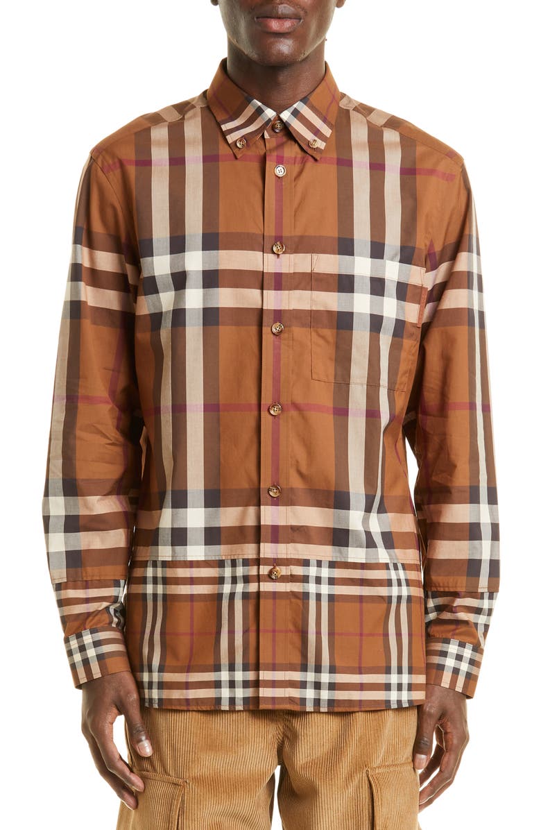 Burberry Men's Causton Contrast Check Button-Down Shirt, Main, color, 
