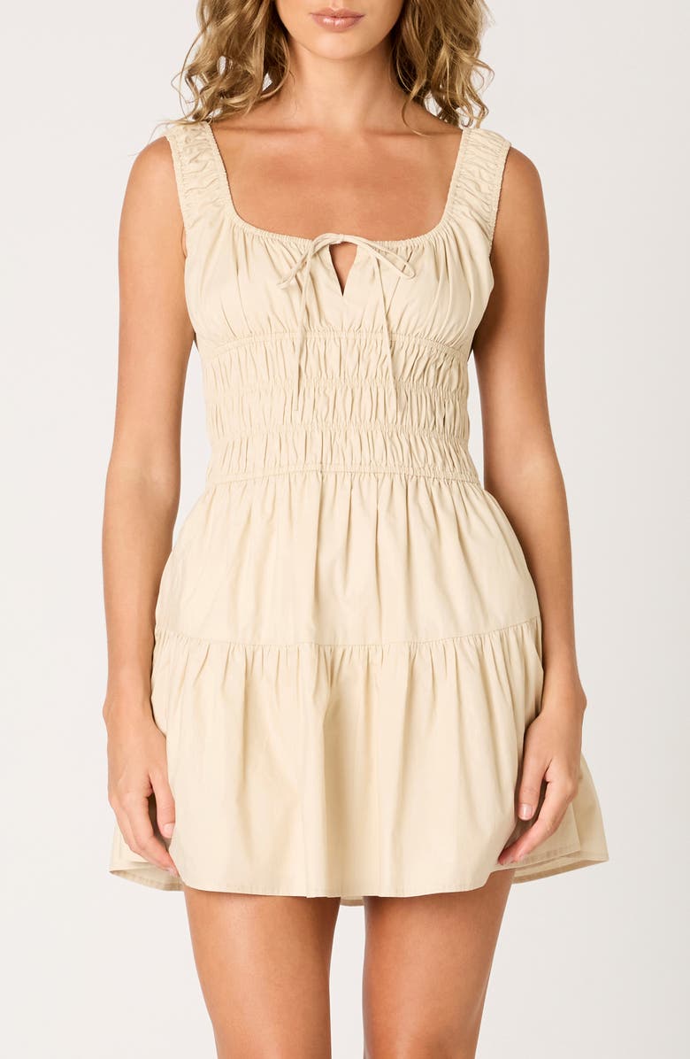 Nia Salt Cotton Mini Sundress, Alternate, color, Stone
