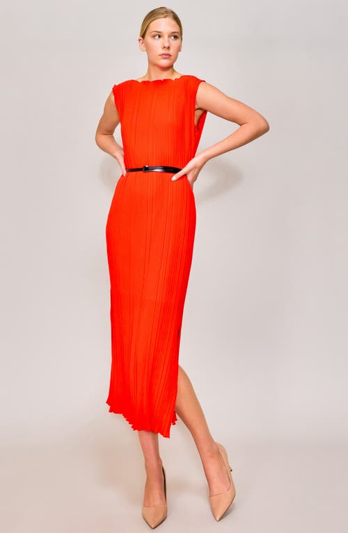 Melloday Twist Pleat Belted Midi Dress In Red