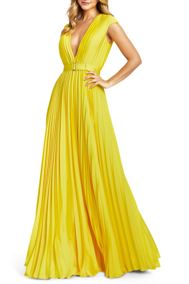Plunge Pleat Gown, Main, color, LEMON