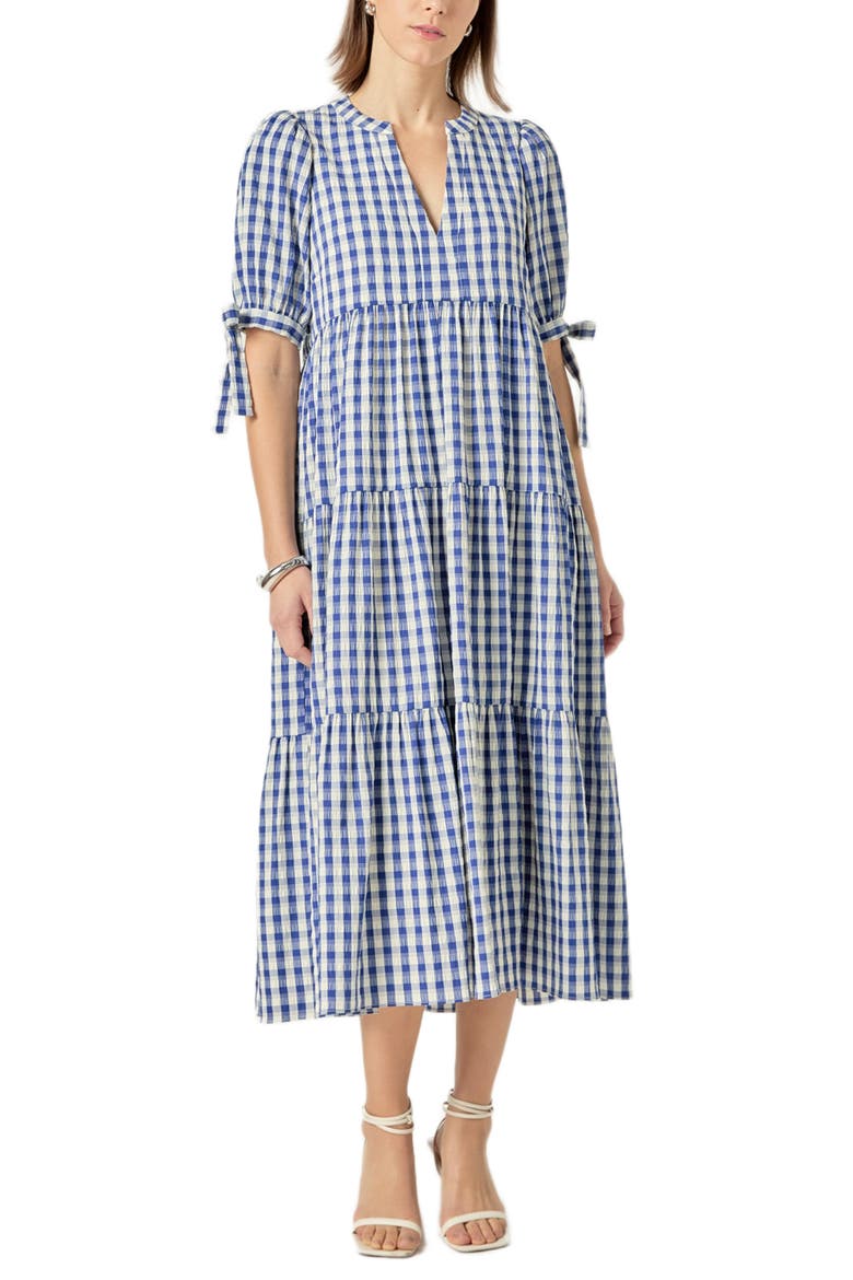 Checkered Tiered Midi Dress, Alternate, color, NAVY