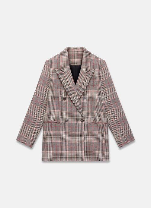 Mint Velvet Checked Double Breasted Blazer In Brown