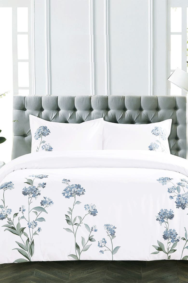 Hydrangea Embroidered Duvet Set, Alternate, color, WHITE