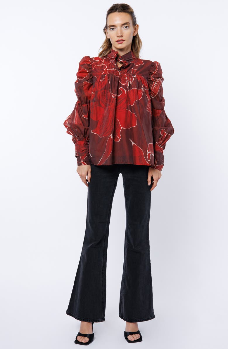 CIEBON Lynn Puff Balloon Sleeve Top, Alternate, color, Burgundy/ Red