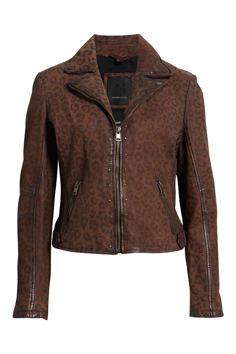 Nyxa RF Leopard Print Suede Leather Jacket, Alternate, color, WHISKEY