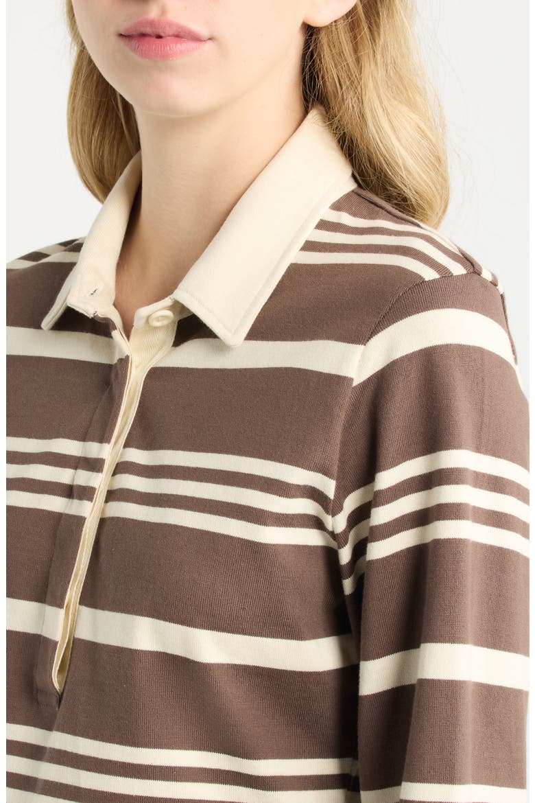Striped Cotton Rugby Shirt, Alternate, color, BROWN