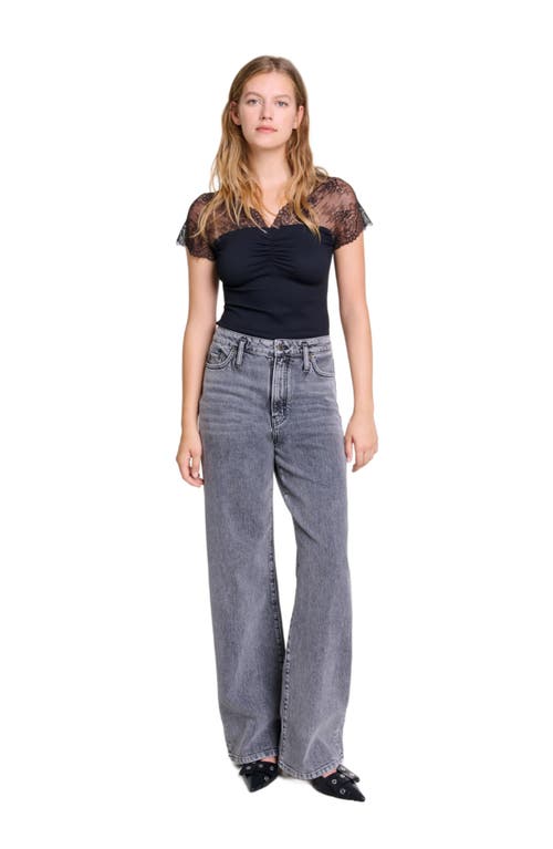 Maje Jersey Top With Lace Trim In Black