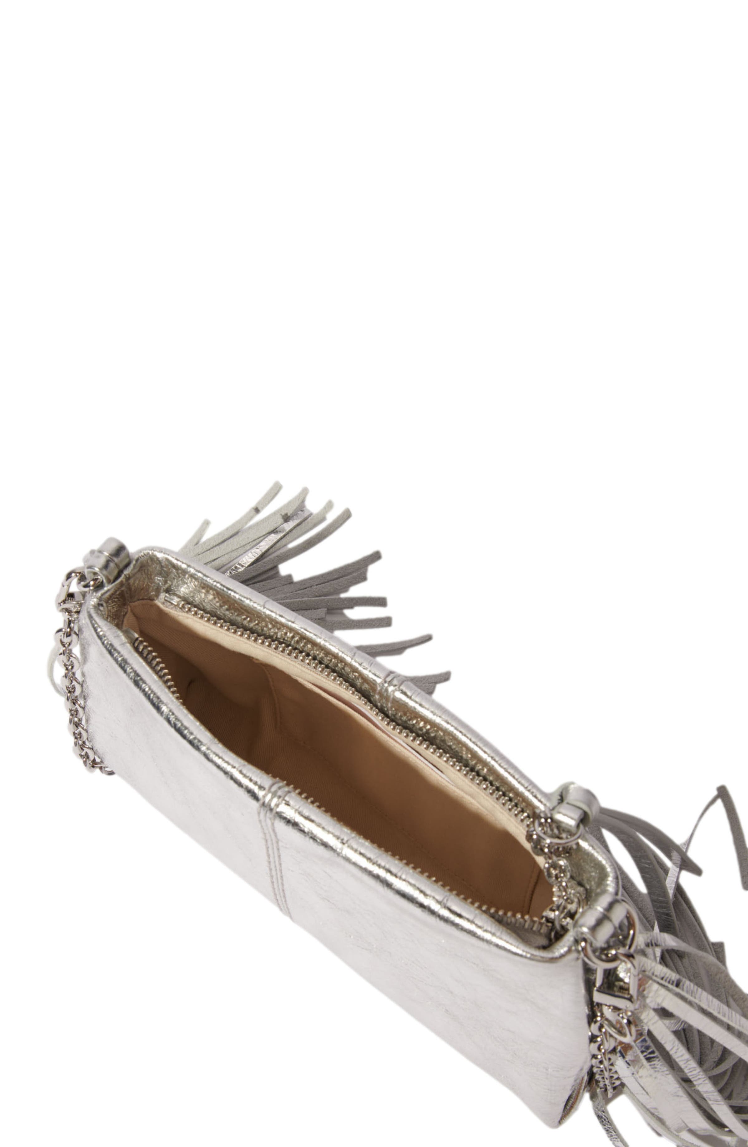 maje Miss M leather clutch bag, Alternate, color, Silver