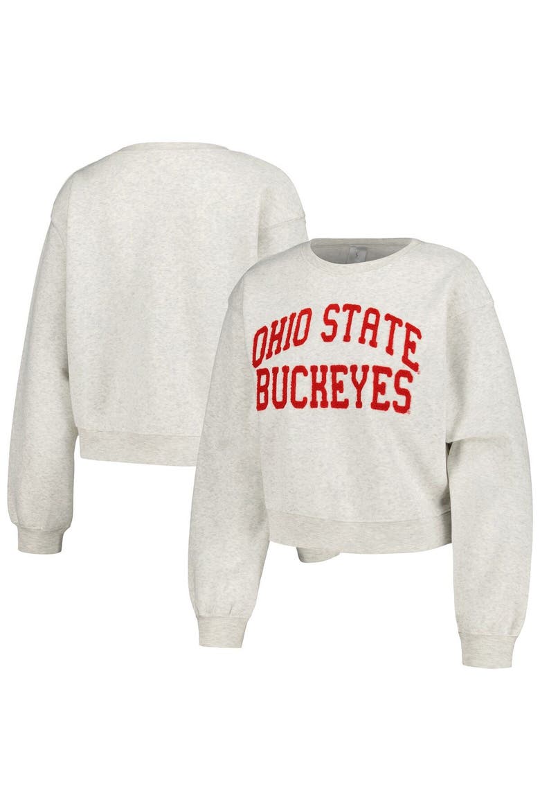 Women's ZooZatz Oatmeal Ohio State Buckeyes Core Chenille Cropped Pullover Sweatshirt, Main, color, Oatmeal