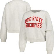 ZOOZATZ Women's ZooZatz Oatmeal Ohio State Buckeyes Core Chenille Cropped Pullover Sweatshirt