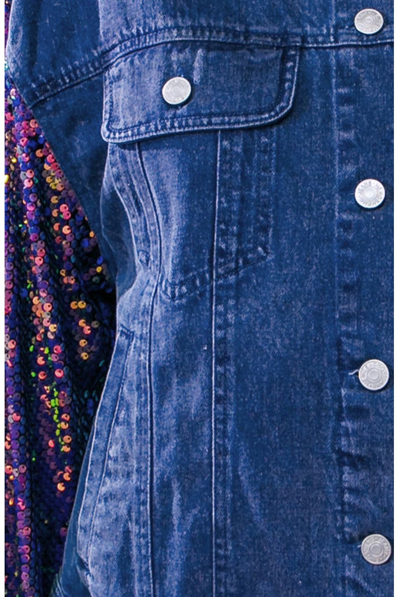 Walking the Walk Sequin Sleeve Denim Jacket, Alternate, color, MEDIUM INDIGO