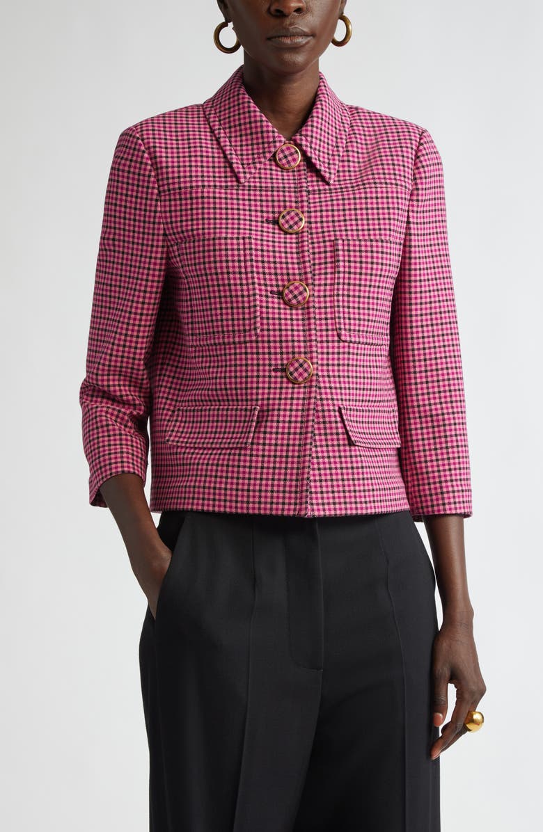 ST. JOHN Mini Plaid Tweed Crop Jacket, Main, color, 