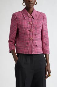 ST. JOHN Mini Plaid Tweed Crop Jacket