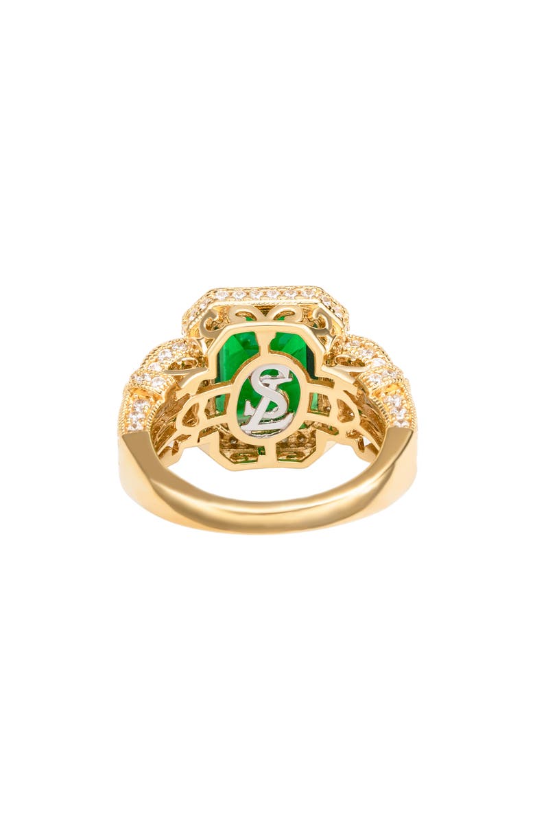 SUZY LEVIAN Emerald Cut Cubic Zirconia Halo Engagement Ring, Alternate, color, Green